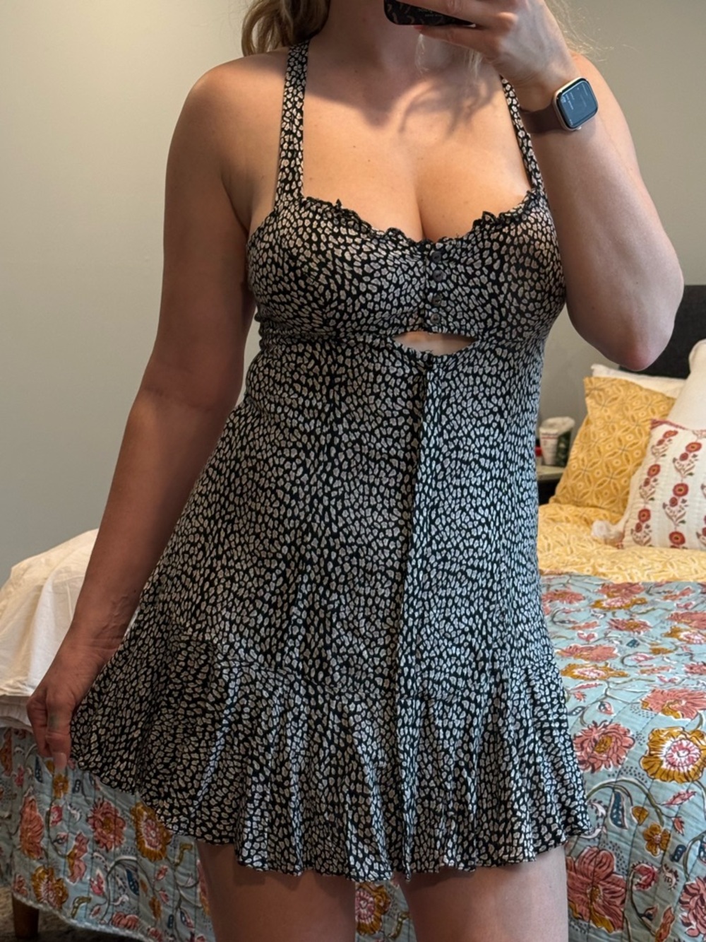 Intimately Free People Black and White Printed Ruffle Hem Sundress